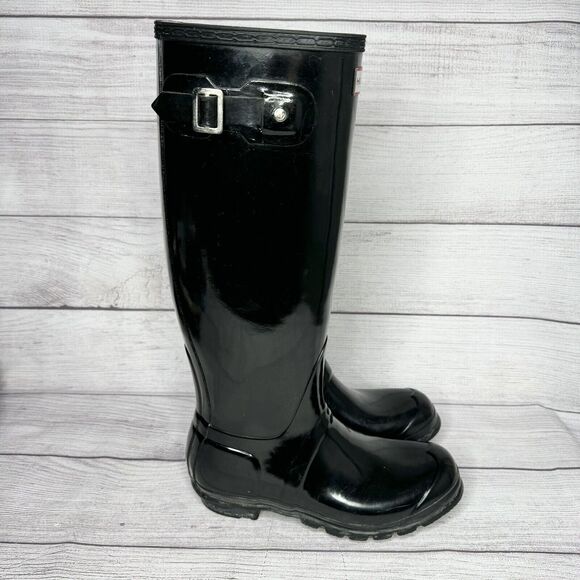 Hunter Original Gloss Tall Black Rain Boots women's size 7 - Picture 2 of 4